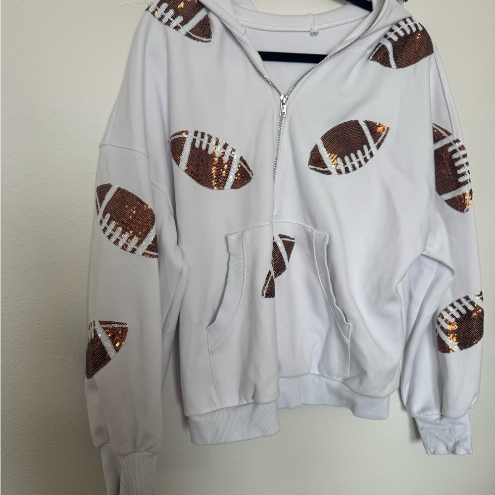 White Hoodie with Sequin Footballs